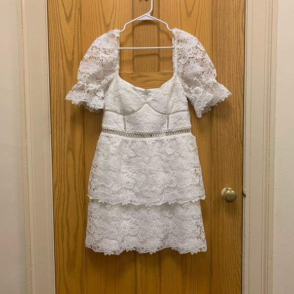 Bardot Floral Lace Mini Dress White - Picture 3 of 6